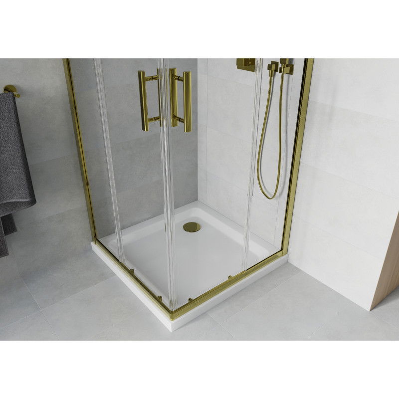 Mexen Rio cabine de douche carrée 70 x 70 cm, transparent, dorée + receveur plat, blanc - 860-070-070-50-00-4010G