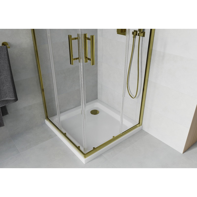 Mexen Rio quadratische Duschkabine 70 x 70 cm, transparent, Gold + Flat Duschwanne, weiß - 860-070-070-50-00-4010G