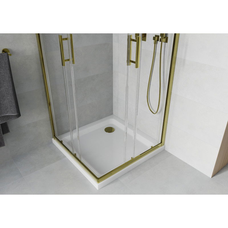 Mexen Rio cabina doccia quadrata 70 x 70 cm, trasparente, oro + piatto Flat, bianco - 860-070-070-50-00-4010G
