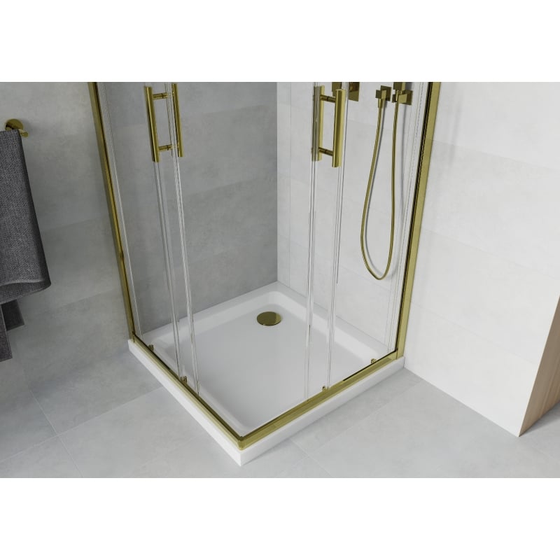 Mexen Rio ruudukujuline dušikabiin 80 x 80 cm, läbipaistev, kuldne + Flat alus, valge - 860-080-080-50-00-4010G