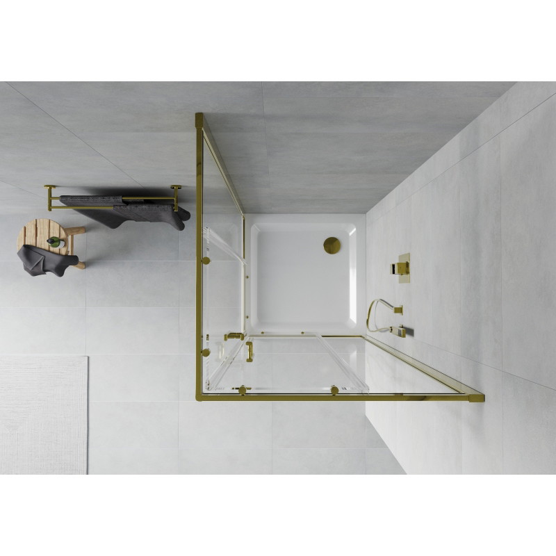 Mexen Rio cabine de douche carrée 90 x 90 cm, transparent, or + receveur Flat, blanc - 860-090-090-50-00-4010G