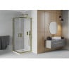 Mexen Rio cabine de douche carrée 90 x 90 cm, transparente, dorée + receveur Flat, blanc - 860-090-090-50-00-4010G