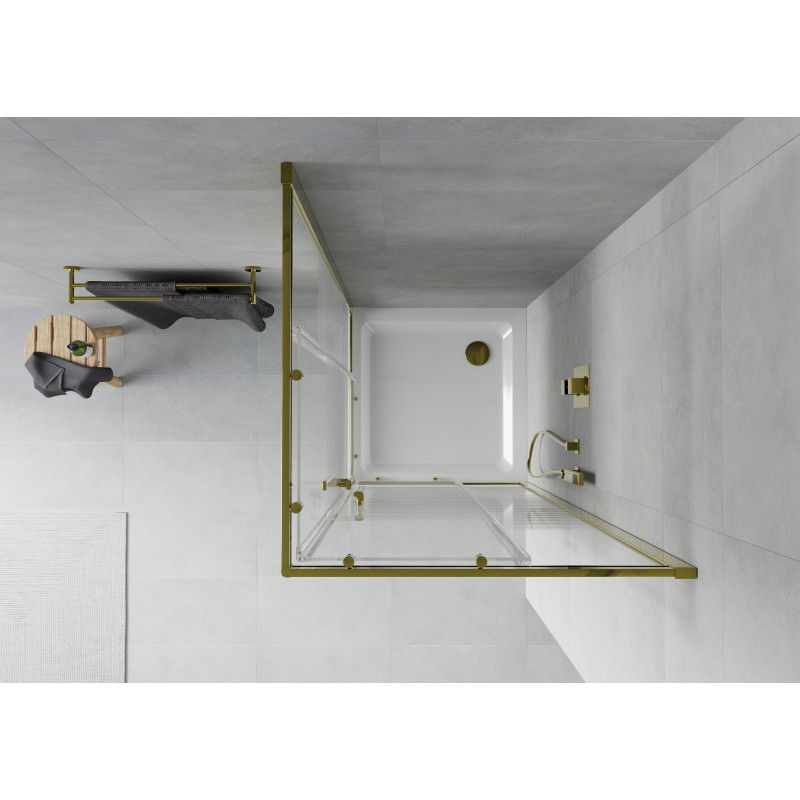 Mexen Rio cabina doccia quadrata 70 x 70 cm, fasce bianche, oro + piatto Flat, bianco - 860-070-070-50-20-4010G
