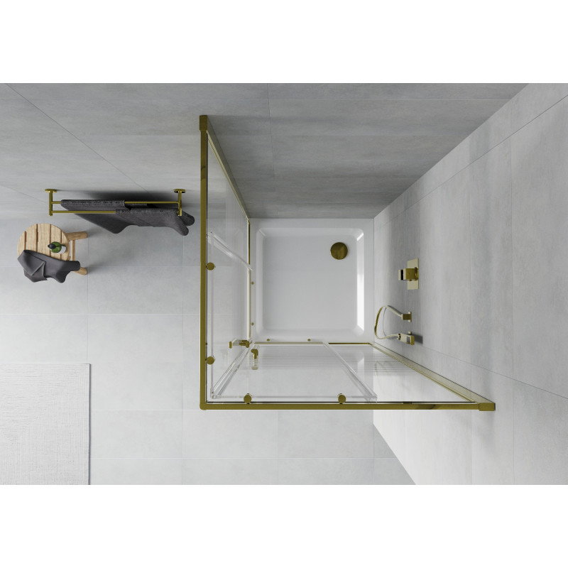 Mexen Rio square shower cabin 70 x 70 cm, white stripes, gold + Flat tray, white - 860-070-070-50-20-4010G