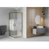 Mexen Rio ruudukujuline dušinurk 80 x 80 cm, valged triibud, kuld + Flat aluskabiin, valge - 860-080-080-50-20-4010G