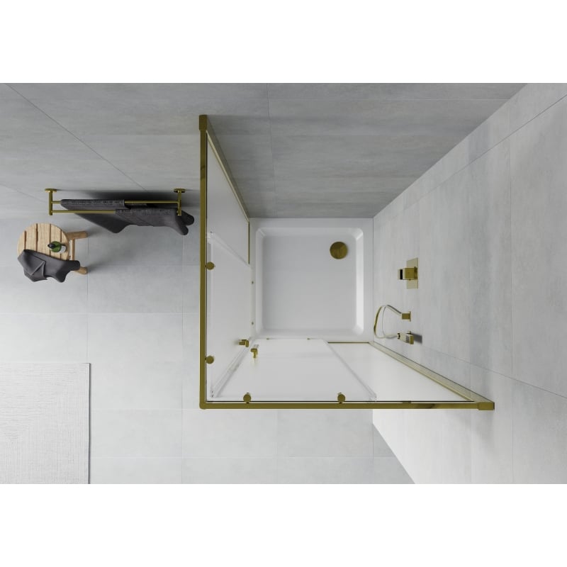 Mexen Rio 80 x 80 cm Square Shower Cabin, Frosted, Gold + Flat Shower Tray, White - 860-080-080-50-30-4010G