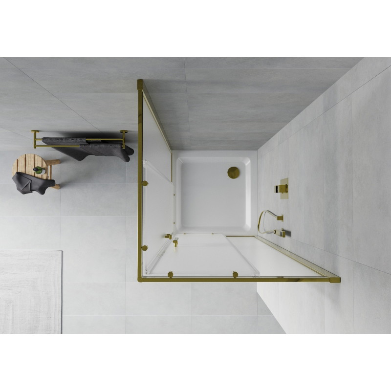 Mexen Rio Quadratische Duschkabine 80 x 80 cm, Milchglas, Gold + Flat Duschwanne, Weiß - 860-080-080-50-30-4010G