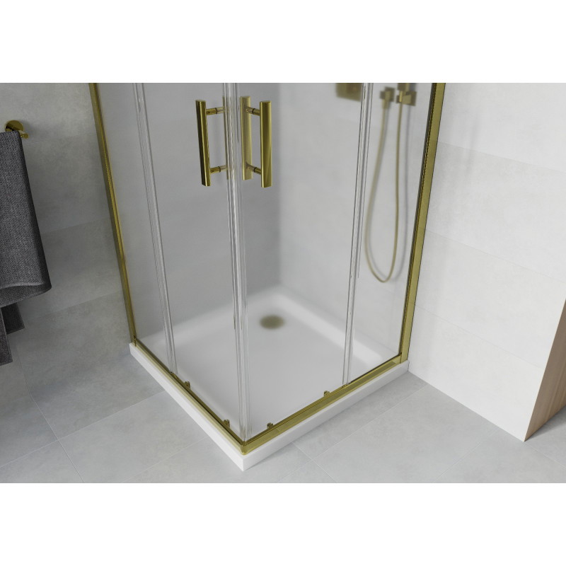 Mexen Rio Quadratische Duschkabine 90 x 90 cm, matt, gold + Flat-Duschwanne, weiß - 860-090-090-50-30-4010G