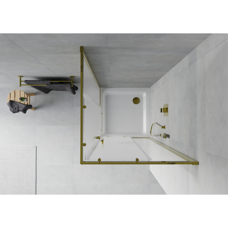 Mexen Rio cabine de douche carrée 90 x 90 cm, givrée, dorée + receveur plat, blanc - 860-090-090-50-30-4010G