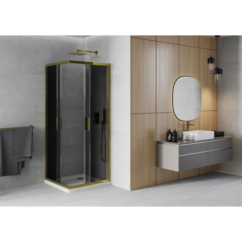 Mexen Rio cabine de douche carrée 70 x 70 cm, graphite, or + receveur plat, blanc - 860-070-070-50-40-4010G