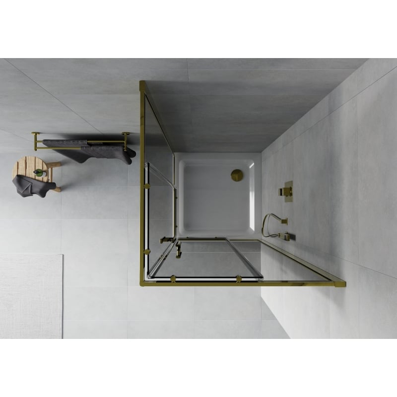 Mexen Rio Quadratische Duschkabine 80 x 80 cm, Graphit, Gold + Flat Duschwanne, Weiß - 860-080-080-50-40-4010G