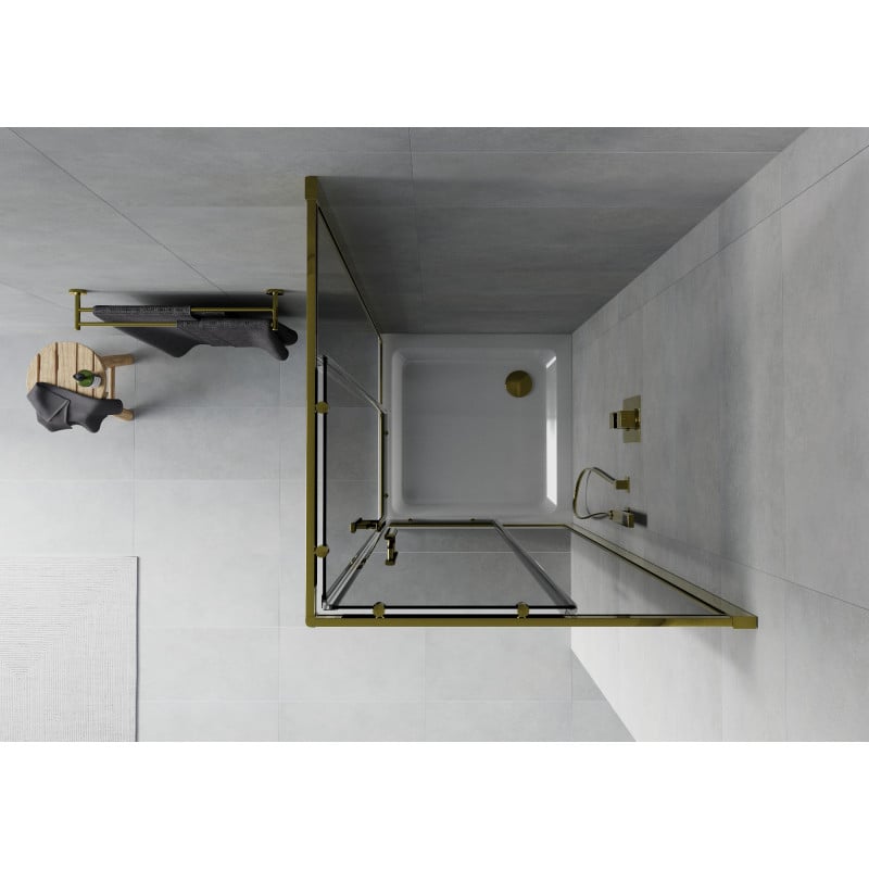 Mexen Rio square shower cabin 80 x 80 cm, graphite, gold + Flat tray, white - 860-080-080-50-40-4010G