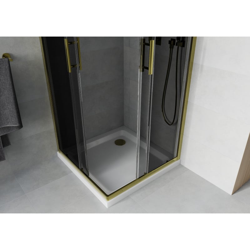Mexen Rio square shower cabin 80 x 80 cm, graphite, gold + Flat tray, white - 860-080-080-50-40-4010G