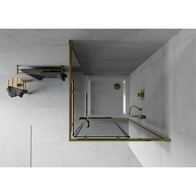 Mexen Rio vierkante douchecabine 90 x 90 cm, grafiet, goud + platte douchebak, wit - 860-090-090-50-40-4010G