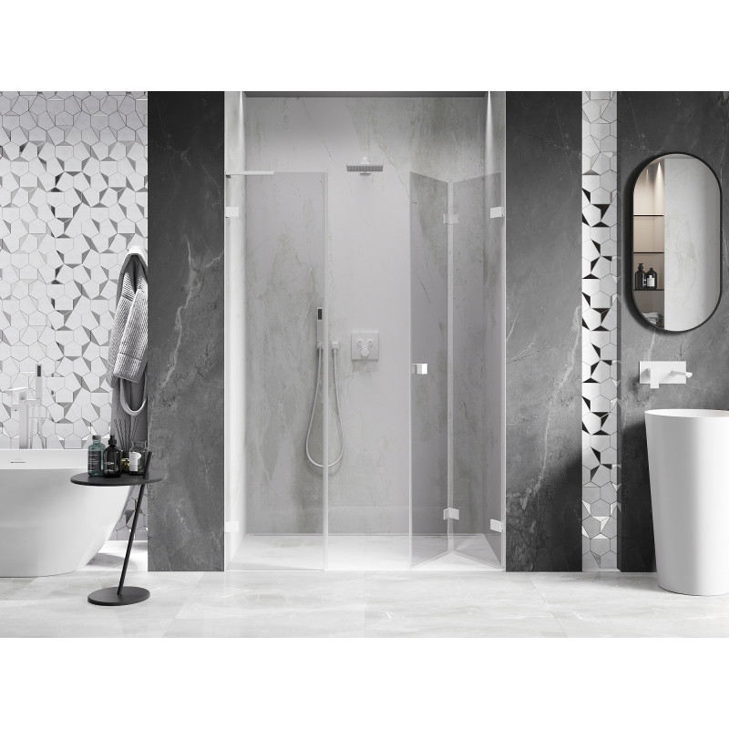 Mexen Lunar-F L drzwi prysznicowe składane prawe 145 cm, transparent, białe - 836SL-145-050-20-00-P