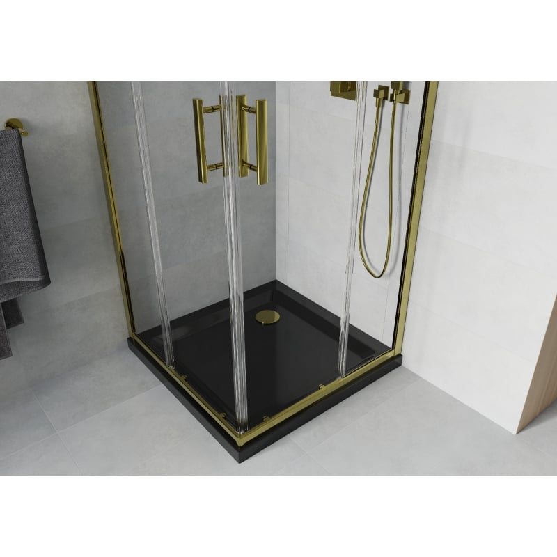 Mexen Rio 80 x 80 cm Square Shower Cabin, Transparent, Gold + Flat Tray, Black - 860-080-080-50-00-4070G