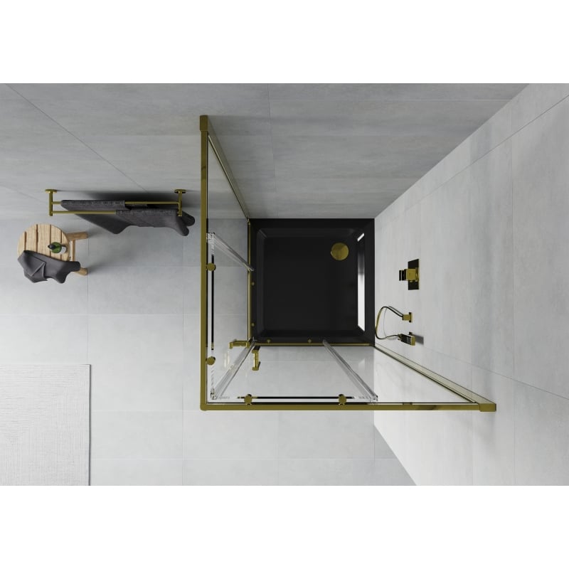 Mexen Rio 80 x 80 cm Square Shower Cabin, Transparent, Gold + Flat Tray, Black - 860-080-080-50-00-4070G