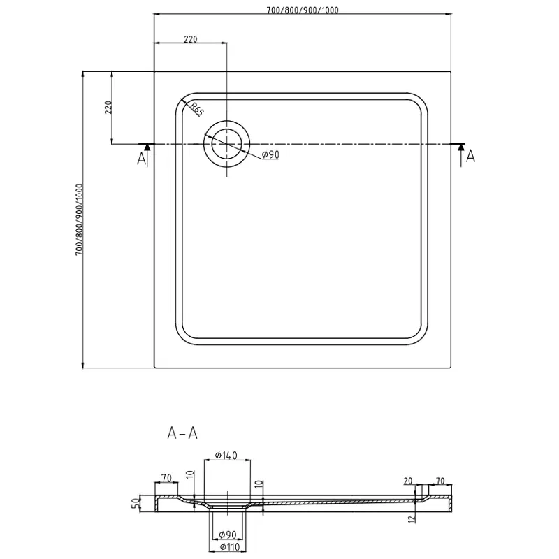 Mexen Rio Duschkabine quadratisch 90 x 90 cm, Graphit, Gold + flache Duschwanne, Schwarz- 860-090-090-50-40-4070G