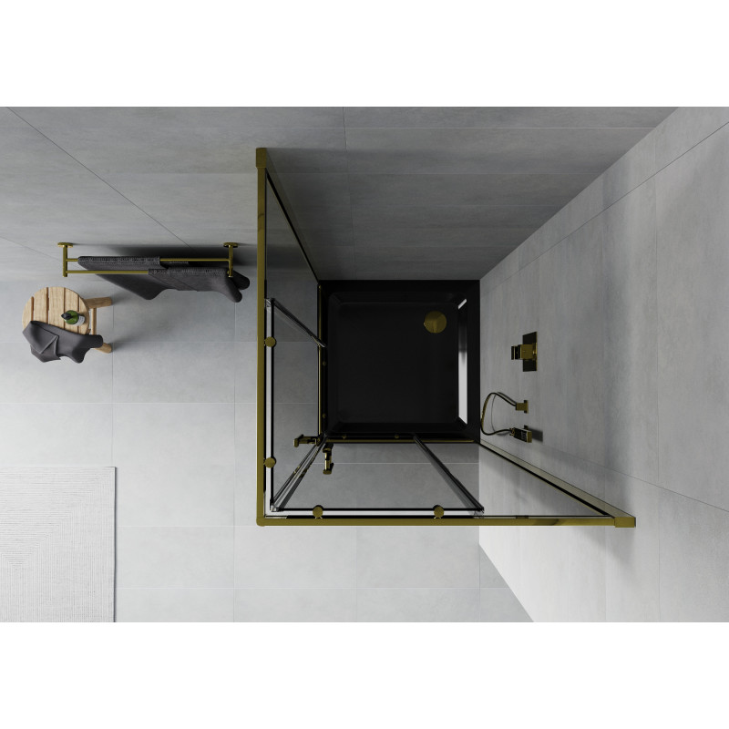 Mexen Rio Cabine de douche carrée 90 x 90 cm, graphite, doré + receveur Flat, noir - 860-090-090-50-40-4070G