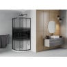 Cabine de douche semi-circulaire Mexen Rio 80 x 80 cm, bandes noires, noir + receveur de douche plat, blanc - 863-080-080-70-20?
