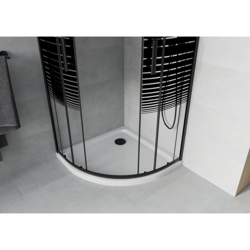 Mexen Rio semi-circular shower cabin 80 x 80 cm, black stripes, black + Flat shower tray, white - 863-080-080-70-20-4110B