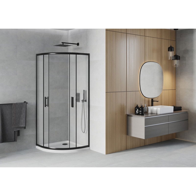 Mexen Rio cabina doccia semicircolare 80 x 80 cm, brina, nero + piatto doccia Flat, bianco - 863-080-080-70-30-4110B