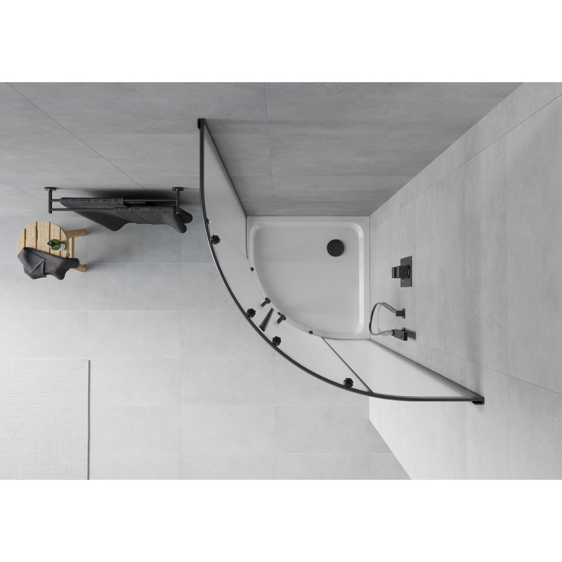 Mexen Rio cabine de duche semicircular 80 x 80 cm, fosco, preto + base de duche Flat, branco - 863-080-080-70-30-4110B