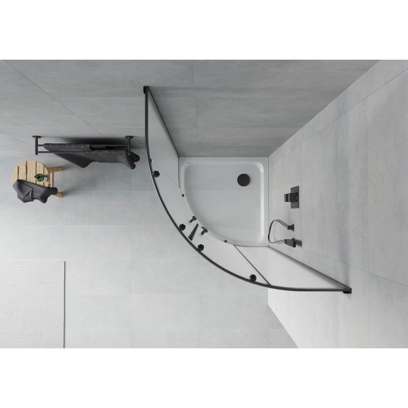 Mexen Rio cabine de duche semicircular 90 x 90 cm, fosco, preto + base de duche Flat, branco - 863-090-090-70-30-4110B