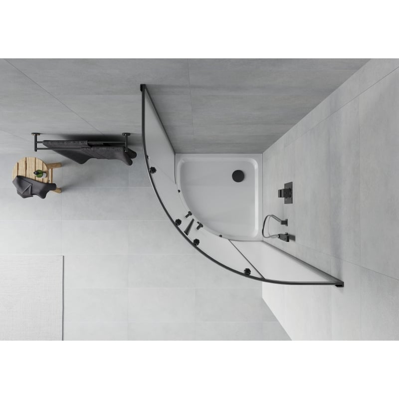 Mexen Rio semi-circular shower cabin 90 x 90 cm, frost, black + Flat tray, white - 863-090-090-70-30-4110B