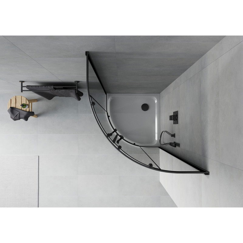 Mexen Rio καμπίνα ντους ημικυκλική 80 x 80 cm, γραφίτης, μαύρη + ντουζιέρα Flat,