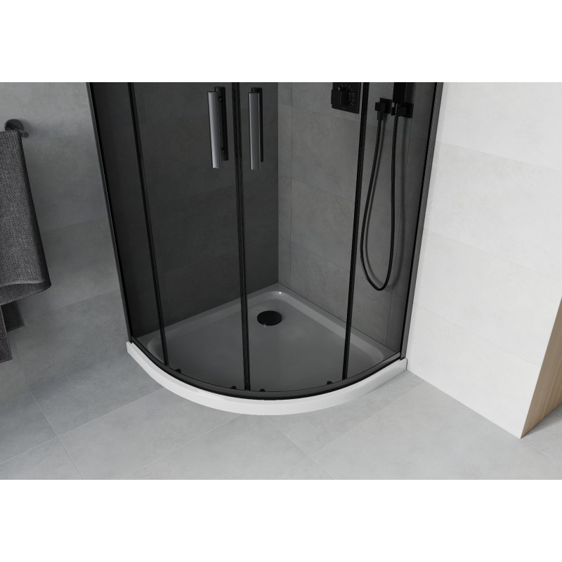 Mexen Rio halfronde douchecabine 80 x 80 cm, grafiet, zwart + Flat douchebak, wit - 863-080-080-70-40-4110B