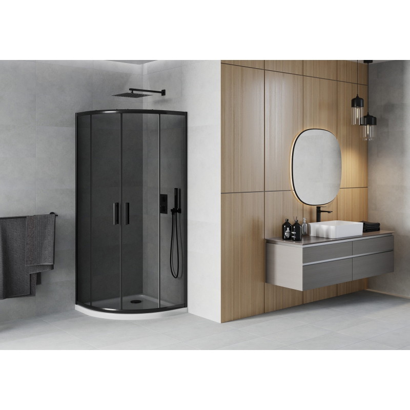 Mexen Rio cabine de douche semi-circulaire 90 x 90 cm, graphite, noire + receveur Flat, blanc - 863-090-090-70-40-4110B