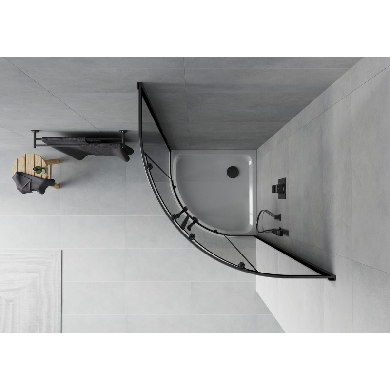 Mexen Rio polkrožna tuš kabina 90 x 90 cm, grafit, črna + Flat tuš kad, bela - 863-090-090-70-40-4110B