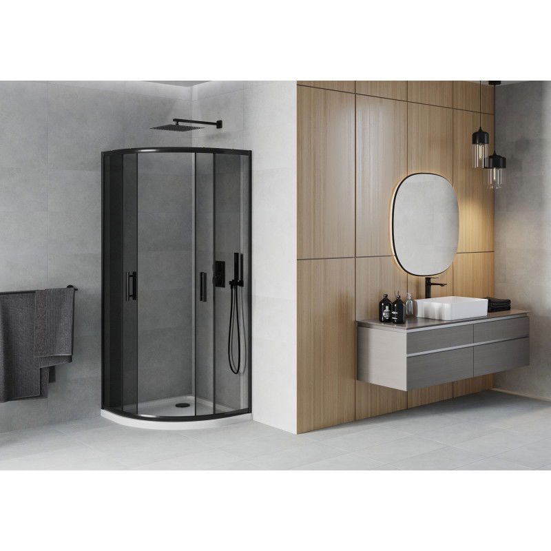 Mexen Rio cabina doccia semicircolare 90 x 90 cm, grafite, nero + piatto doccia Flat, bianco - 863-090-090-70-40-4110B