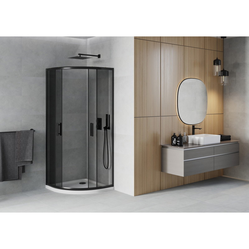 Mexen Rio polkrožna tuš kabina 90 x 90 cm, grafit, črna + Flat tuš kad, bela - 863-090-090-70-40-4110B