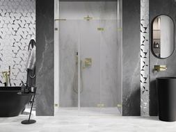 Mexen Lunar-F L folding shower door right side 135 cm, transparent, brushed gold - 836SL-135-050-55-00-P