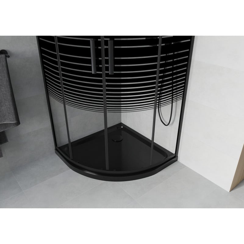 Mexen Rio semi-circular shower cabin 80 x 80 cm, black stripes, black + Flat tray, black - 863-080-080-70-20-4170B
