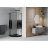 Mexen Rio cabine de douche semi-circulaire 80 x 80 cm, bandes noires, noir + receveur de douche Flat, noir - 863-080-080-70-20-?