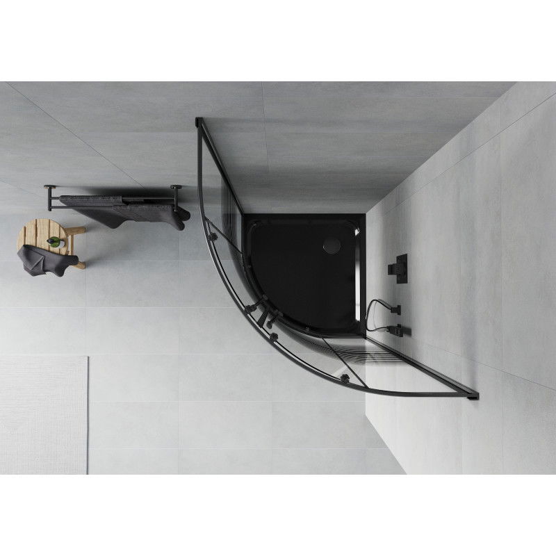 Mexen Rio polkrožna tuš kabina 80 x 80 cm, črne črte, črna + plošča Flat, črna - 863-080-080-70-20-4170B