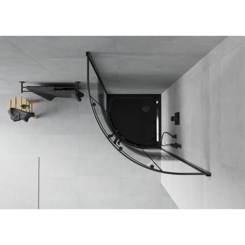 Mexen Rio polkrožna tuš kabina 90 x 90 cm, črni trakovi, črna + pladenj Flat, črna - 863-090-090-70-20-4170B