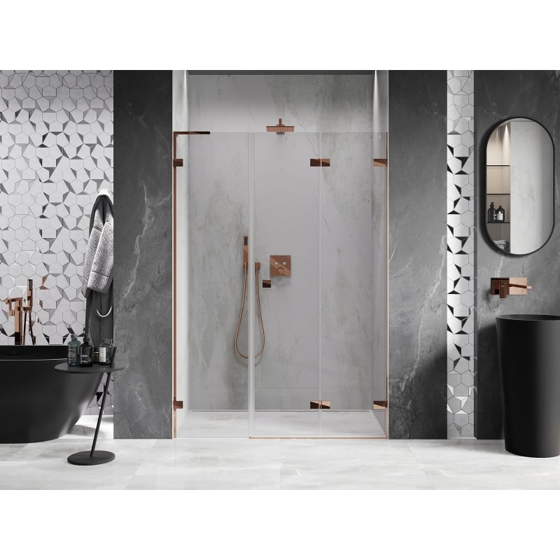 Mexen Lunar-F L porte de douche pliable droite 145 cm, transparent, or rose - 836SL-145-050-60-00-P