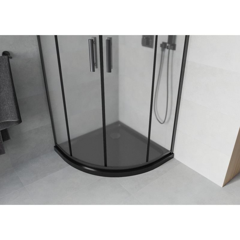 Mexen Rio cabina de ducha semicircular 90 x 90 cm, escarcha, negra + plato de ducha Flat, negro - 863-090-090-70-30-4170B