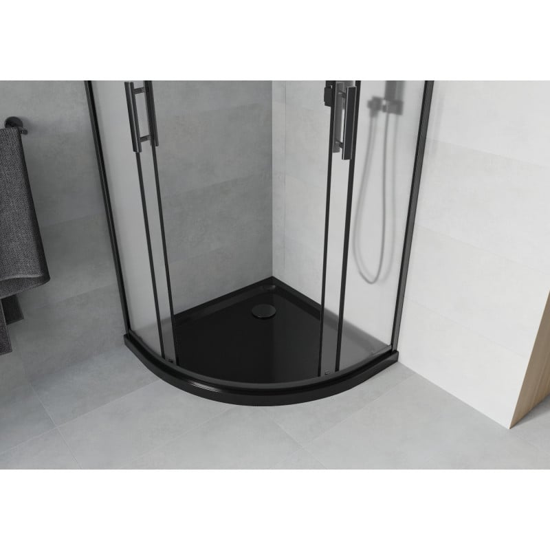 Mexen Rio kabina prysznicowa półokrągła 90 x 90 cm, szron, czarna + brodzik Flat, czarny - 863-090-090-70-30-4170B