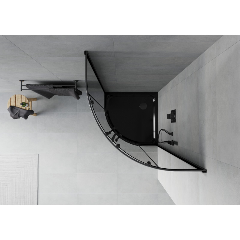 Mexen Rio halfronde douchecabine 80 x 80 cm, grafiet, zwart + Flat douchebak, zwart - 863-080-080-70-40-4170B