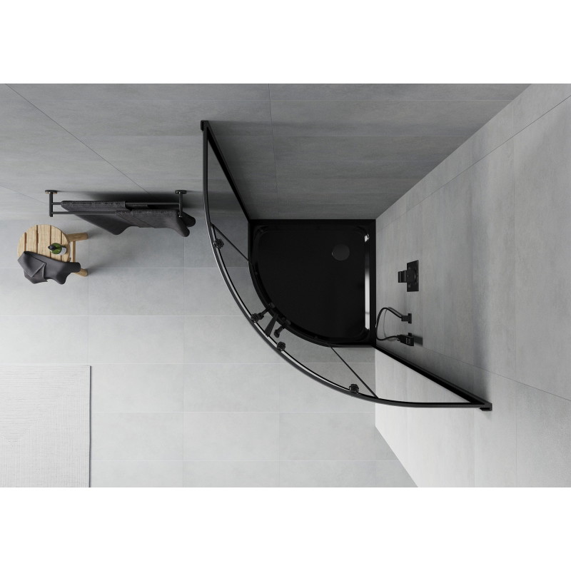 Mexen Rio tuš kabina polukružna 80 x 80 cm, grafit, crna + tuš kada Flat, crna - 863-080-080-70-40-4170B