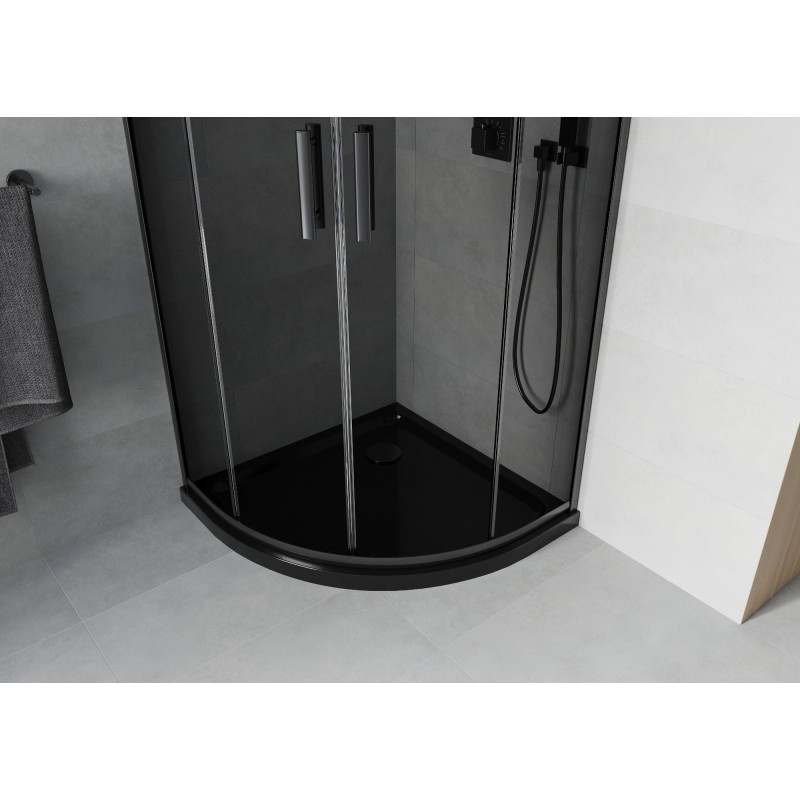 Mexen Rio tuš kabina polukružna 80 x 80 cm, grafit, crna + tuš kada Flat, crna - 863-080-080-70-40-4170B
