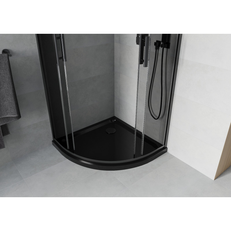Mexen Rio cabina de ducha semicircular 80 x 80 cm, grafito, negro + plato de ducha Flat, negro - 863-080-080-70-40-4170B