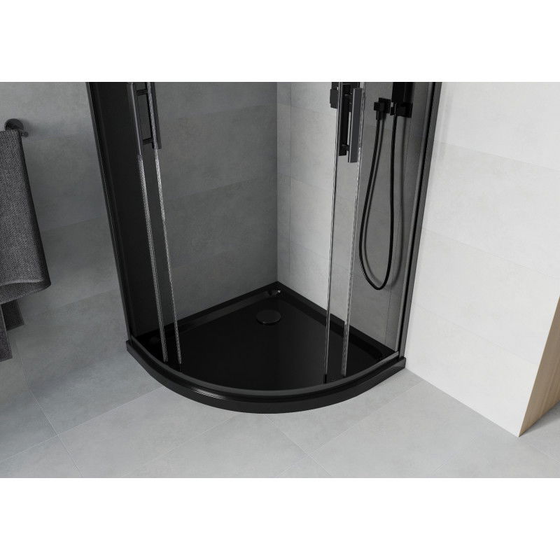 Mexen Rio cabina doccia semicircolare 80 x 80 cm, grafite, nero + piatto Flat, nero 863-080-080-70-40-4170B