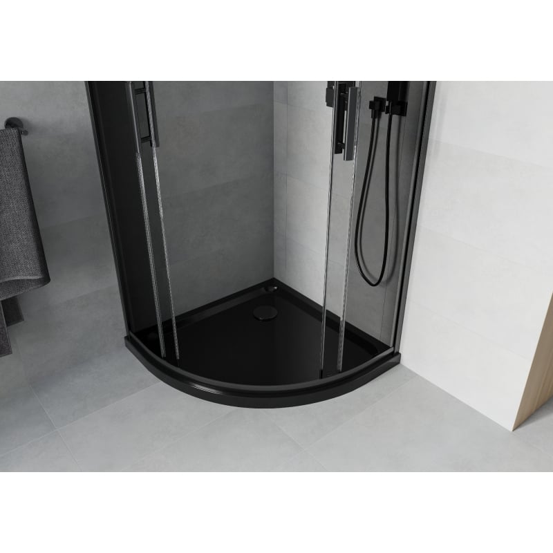 Mexen Rio tuš kabina polukružna 80 x 80 cm, grafit, crna + tuš kada Flat, crna - 863-080-080-70-40-4170B
