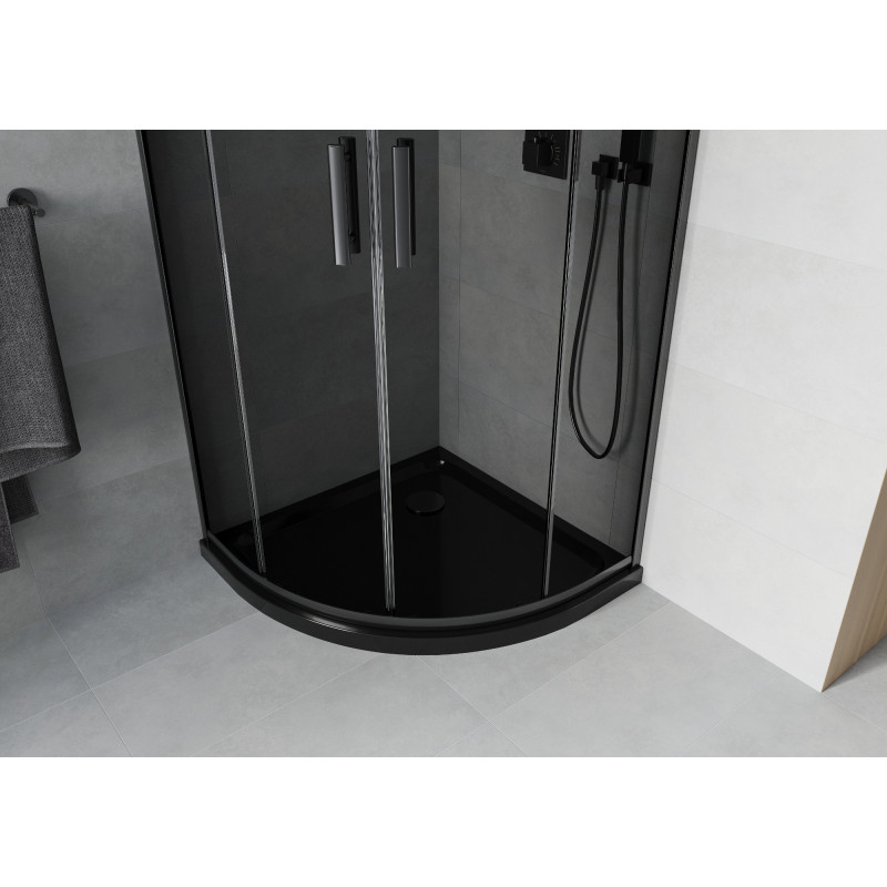 Mexen Rio cabine de douche semi-circulaire 90 x 90 cm, graphite, noir + receveur Flat, noir - 863-090-090-70-40-4170B